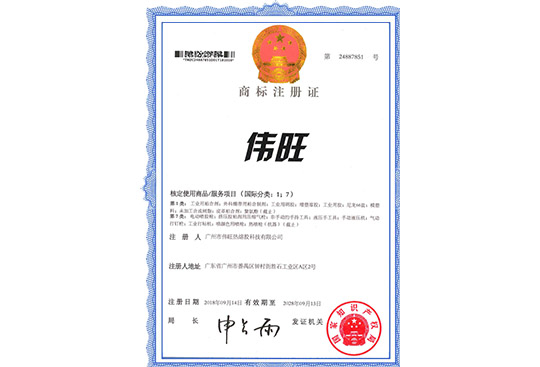 偉旺商標證書